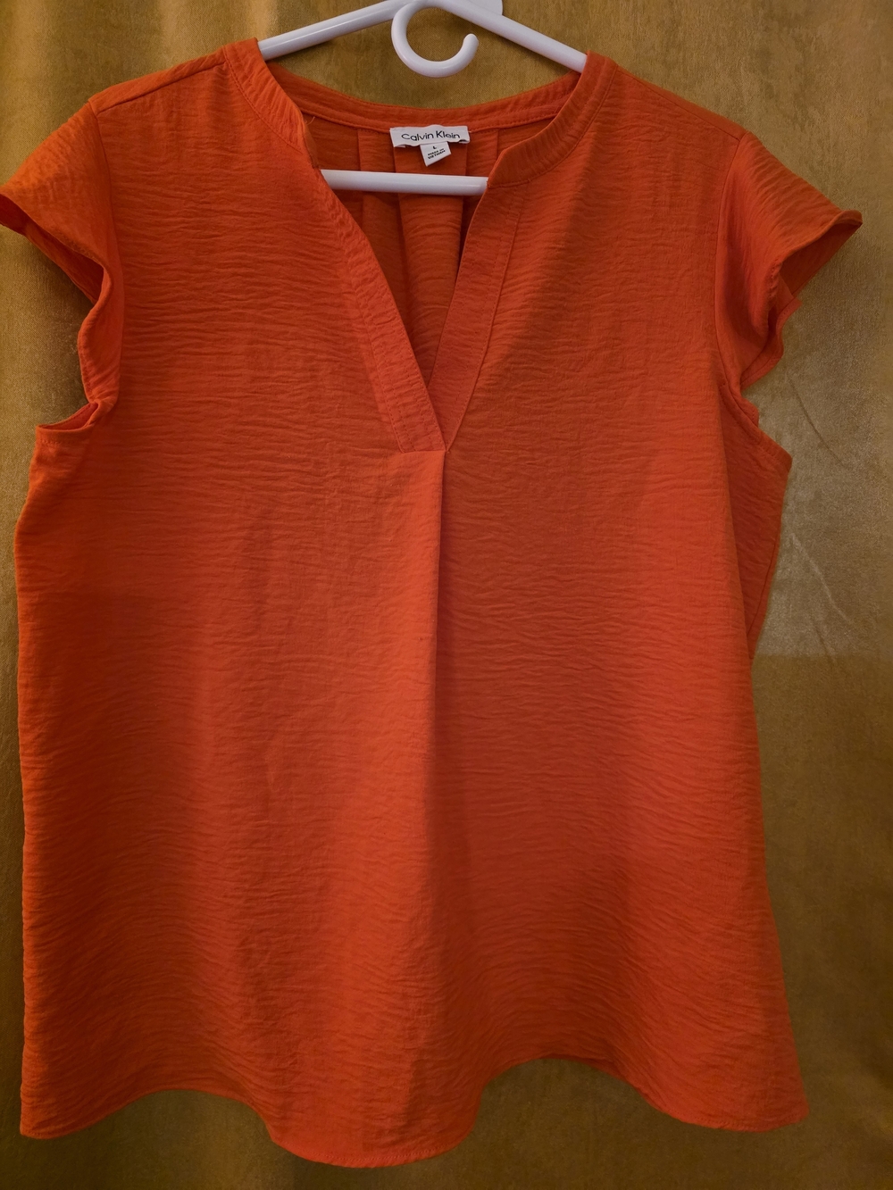 Calvin Klein Women's Orange Short Sleeve V-Neck Top